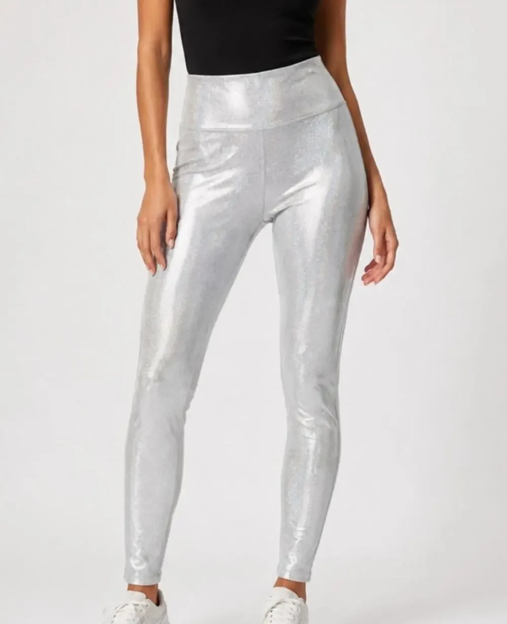 NWT Victoria's Secret Knockout Metallic Shimmer Leggings Size Medium Silver Gym